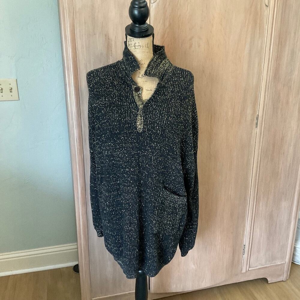 Vintage '80s Pierre Cardin Women's Sweater Size M Black Gold Metallic Pocket